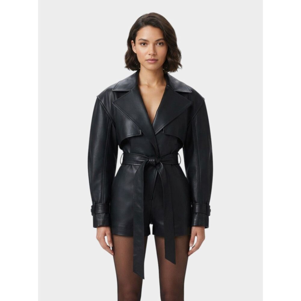 Naked Wardrobe Vegan Leather Trench Romper Black Size Medium